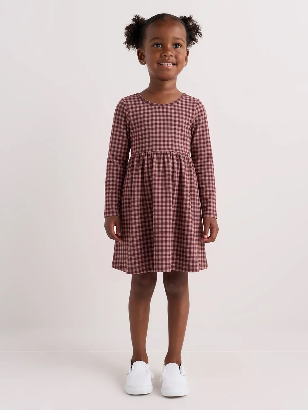 Quince - Organic Cotton Long Sleeve Skater Dress Gingham Dress